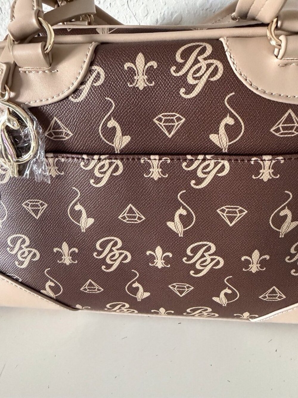 Baby Phat Croc Embossed Studded Cat Satchel Bowler Bag Brown Gold Y2K Viral NEW - Picture 11 of 13